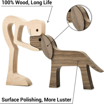 FHDTW Handmade Wooden Dog Unique Gift for Dog Lover, Wooden Man and Dog Carving Statue, Wood Dog Sculpture Home Office Tabletop Figurine Carved Wood - WoodArtSupply