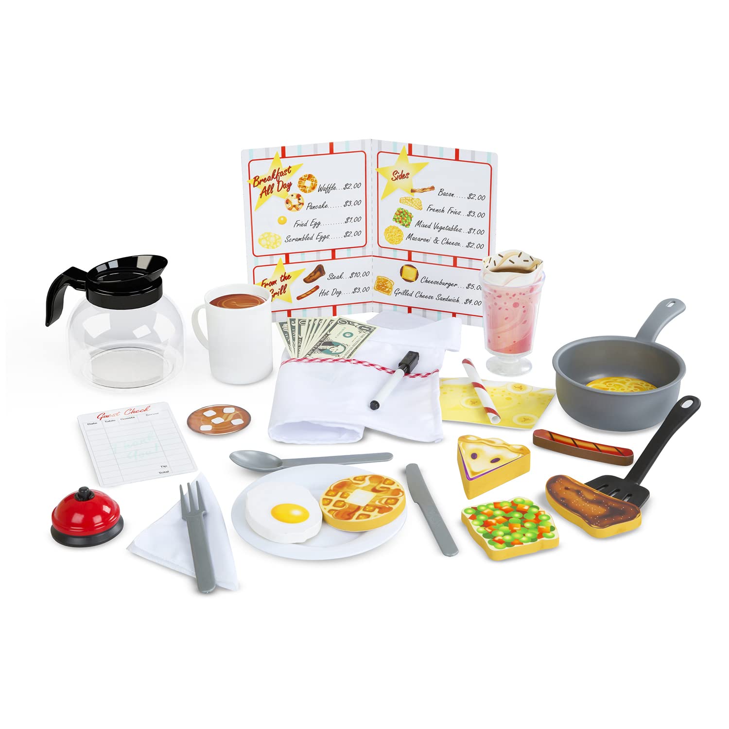 Melissa & Doug Star Diner Restaurant Play Set (41 pcs) - Pretend Play Food, Restaurant Toy Set With Cookware, Utensils For Kids, Diner Playset for - WoodArtSupply