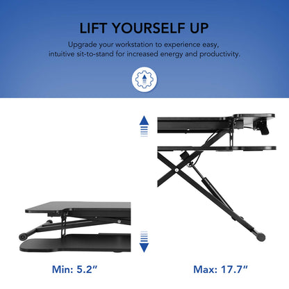 FLEXISPOT 31 inch Standing Desk Converter | Height Adjustable Stand Up Desk Riser, Black Home Office Desk Laptop Workstation with Removable Keyboard - WoodArtSupply