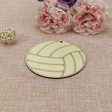 20pcs Volleyball Shape Cutout Unfinished Wood Crafts DIY Hanging Gift Tags Ornaments with Ropes for Home School Volleyball Sport Party Decoration, JANOU