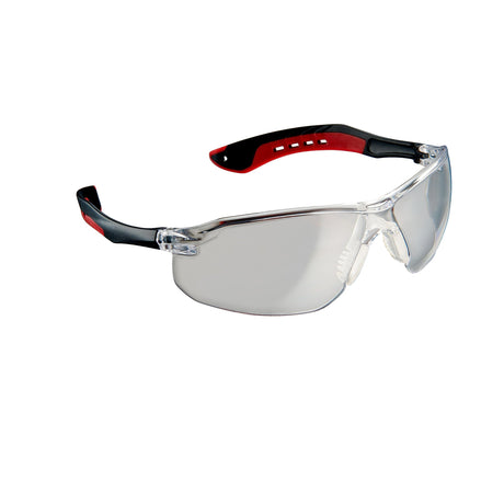 3M Flat Temple Safety Eyewear with Scratch Resistant Lens, Frame: Black/Red, Clear Lens 3M