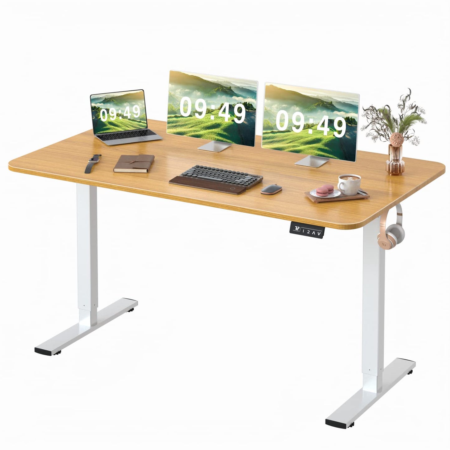 Furmax Electric Height Adjustable Standing Desk Large 55 x 24 Inches Sit Stand Up Desk Home Office Computer Desk Memory Preset with T-Shaped Metal