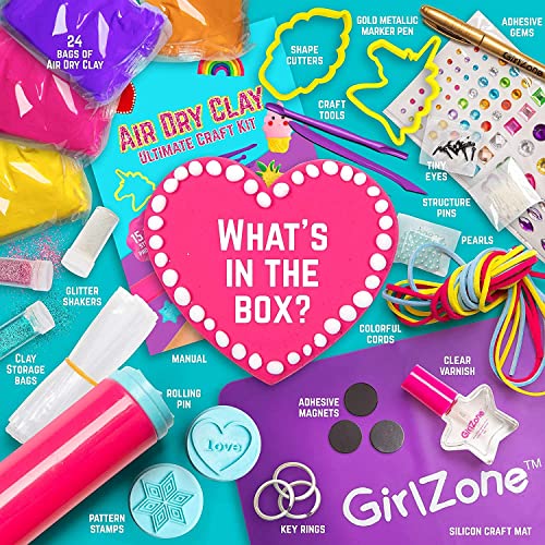 GirlZone Air Dry Clay Ultimate Craft Kit, Over 100 Piece Kids Modeling Clay Set, Air Dry Clay for Kids with No Baking Required, Arts and Crafts for GirlZone
