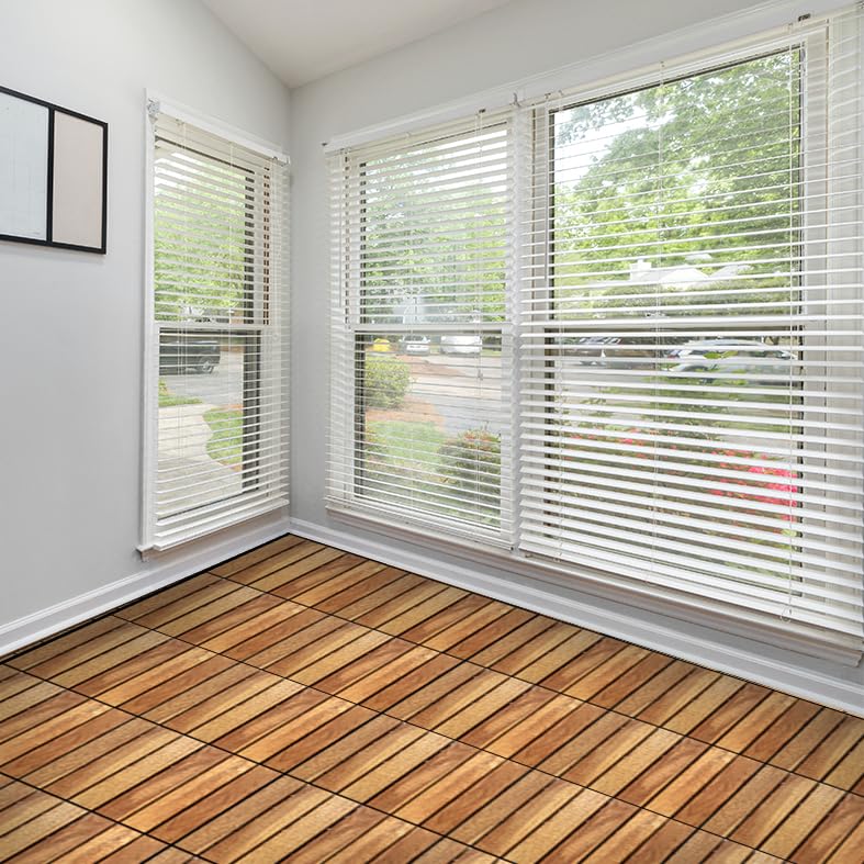 Interlocking Deck Tile (Pack of 10, 12"x12") Acacia Hardwood Deck Tile, Interlocking Patio Tile in Solid Acacia Wooden Oiled Finish Waterproof all RAKYTO