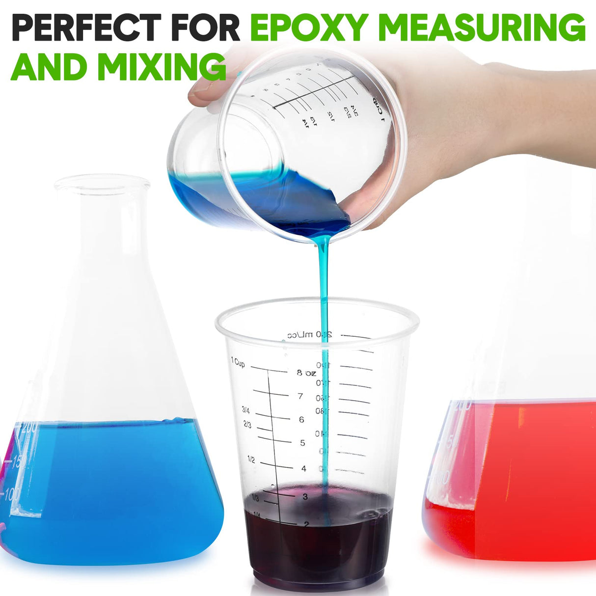 400 Count Disposable Measuring Cups for Resin 8 oz Clear Plastic Measuring Cup Reusable Multipurpose Stain Paint Liquid Mixing Measuring Cups for Yunsailing