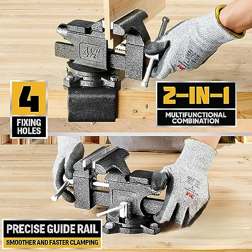 Updated 2-In-1 Bench Vise or Table Vise 4.5 Inch, Clamp Vice for Workbench Constructed with Cast Steel, Heavy Duty Workbench Vise Swivel for Gottinfurt