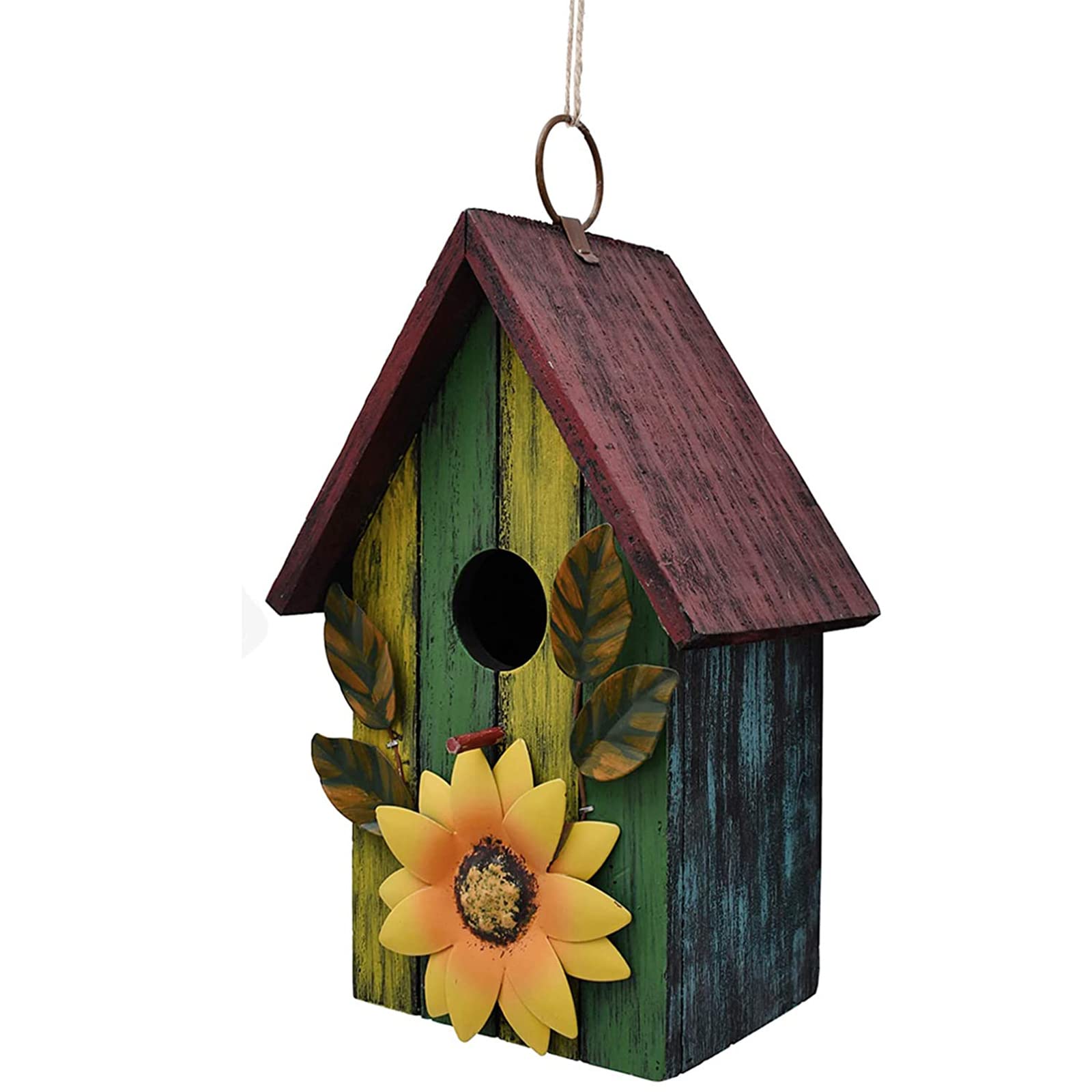 Wooden Bird Houses for Outside Hanging Garden Patio Decorative Bird Houses Outdoor Hand Painted Birdhouse for Small Bird Finch Cardinal Hummingbird - WoodArtSupply