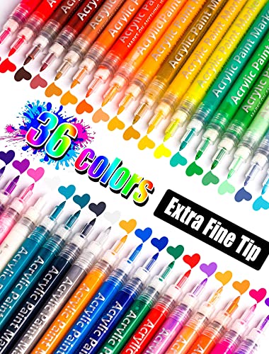 36 Colors Extra Fine Tip Paint Pens Paint Markers, Premium Acrylic Paint Pens For Rock Painting, Canvas, Wood, Glass, Ceramic, Fabric, Acrylic Paint Coogert