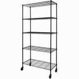 5-Shelf Adjustable Heavy Duty Storage Shelving Unit on 4 Wheel Casters, Metal Organizer Wire Rack for Laundry Bathroom Kitchen Pantry Closet, Black Soywey