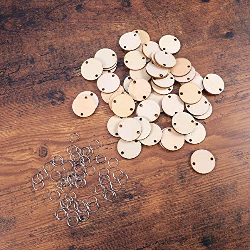 WINOMO 50pcs Round Wooden Slices with 50 Iron Loops Set Wood Discs Circles for Hanging Wooden Plaque Birthday Reminder DIY Calendar Accessories