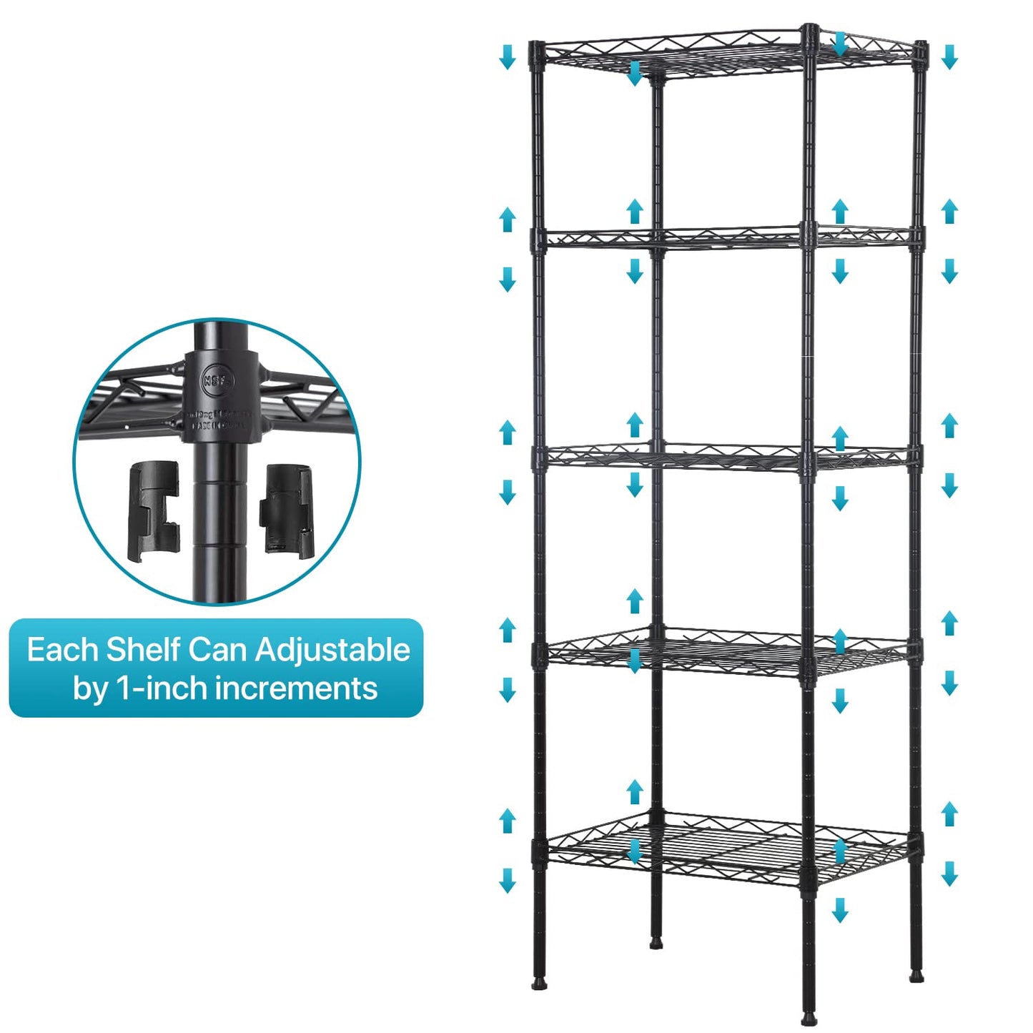 5 Wire Shelving Unit Adjustable Storage Shelf Metal Storage Rack with Leveling Feet for Closet Laundry Pantry Kitchen Garage 750 LBS Capacity 16.7" - WoodArtSupply