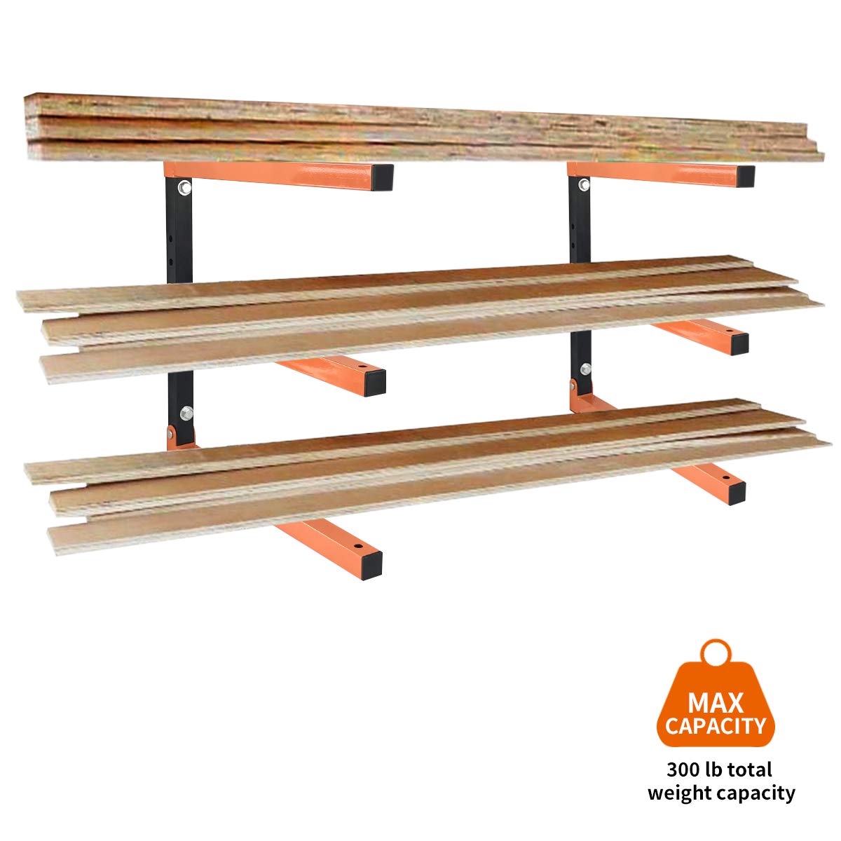 Homydom Wood Organizer and Lumber Storage Metal Rack with 3-Level Wall Mount, 2 Pack