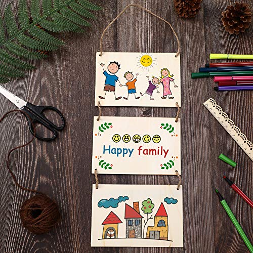 WILLBOND Unfinished Wood Hanging Sign Blank Hanging Decorative Wood Plaque Wooden Slices Banners with Ropes for Home Decor DIY Projects Craft - WoodArtSupply