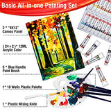 Falling in Art 34 Pieces Acrylic Paint Set - Canvas Painting Kit with 26 Acrylic Paints, Nylon Brushes, Plastic Palette, Mixing Knife for Kids, Falling in Art