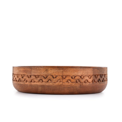 EDHAS Mango Wood Decorative Round Carved Bowl for Decoration, Centerpiece Bowl for Table (10" x 10" x 2.5")