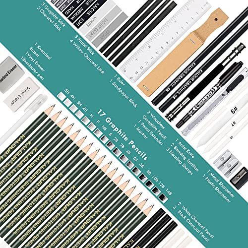 KALOUR 54-Pack Sketch Drawing Pencils Kit with Sketchbook,Include Graphite,Charcoal Pencils and Artists Tools,Pro Art Drawing Supplies for Adults KALOUR
