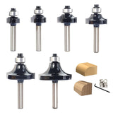 SICWOOD 6pcs Roundover Router Bit Set - Round Over Router Bits 1/4 Shank with 6 Bearings 3/8", Carbide Corner Rounding Edge-Forming Bit, for Round SICWOOD