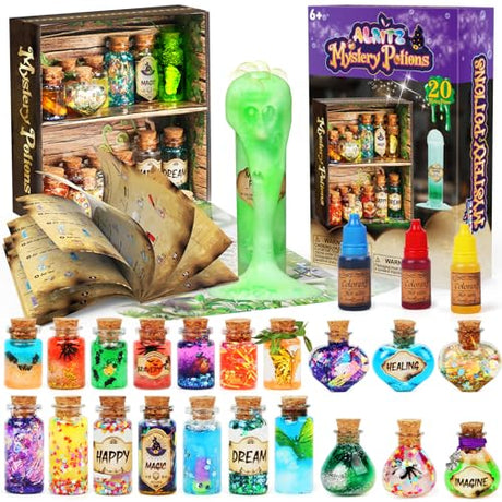 Alritz Mystery Potions Kit for Kids, 20 Magic Mix Witch Potion Bottles, Happy Christmas Decorations Pumpkin Table Craft Toys for Boys & Girls Age 6 7 Alritz