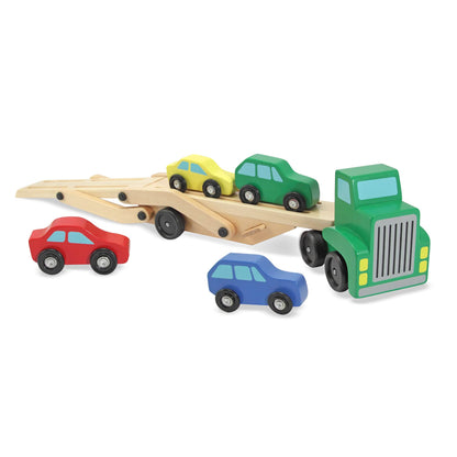 Melissa & Doug Car Carrier Truck and Cars Wooden Toy Set With 1 Truck and 4 Cars - Vehicle Toys, Push And Go Wooden Trucks For Toddlers And Kids Ages - WoodArtSupply