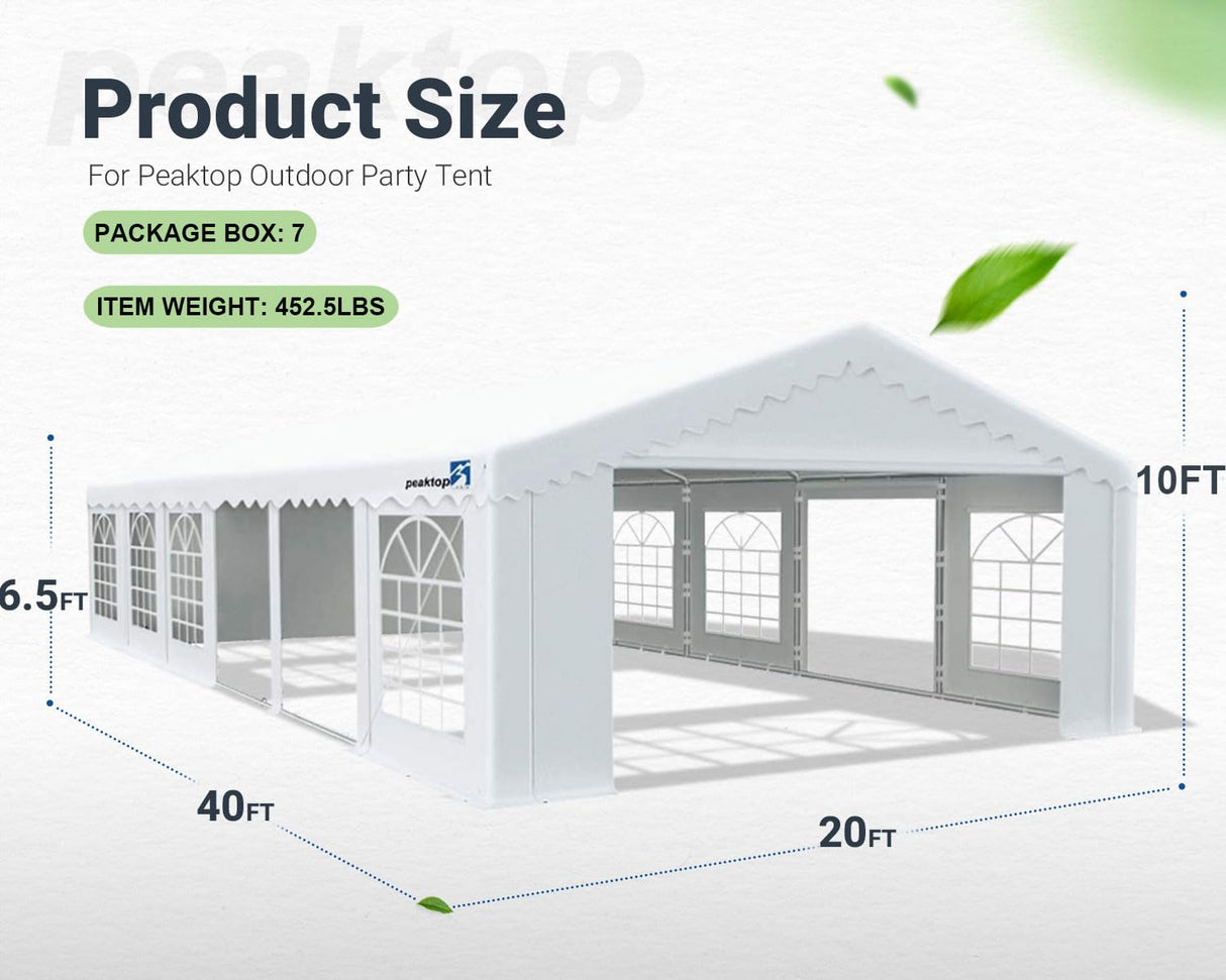 PEAKTOP OUTDOOR 20'X40' Party Tent Heavy Duty Wedding Tent Outdoor Gazebo Event Shelter Canopy with Carry Bags PEAKTOP OUTDOOR