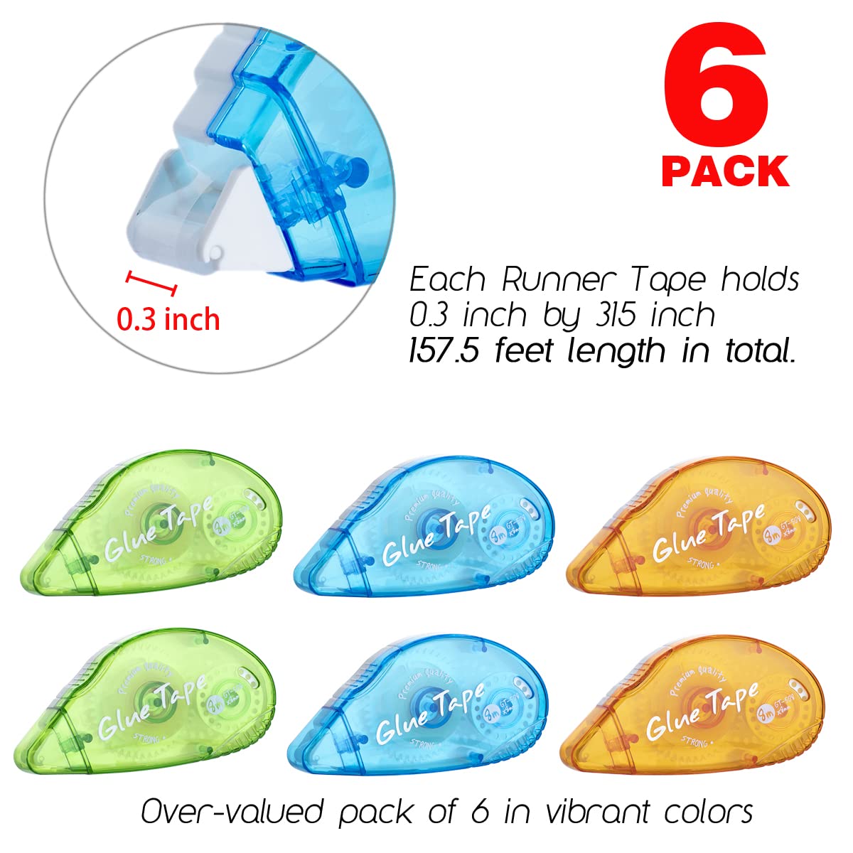 6 Pack Double Sided Tape Roller, Scrapbooking Tape, Permanent Adhesive Tape Dispenser Runner for Crafts and Arts Projects, Photo-Safe, 0.3-inch by XUXU