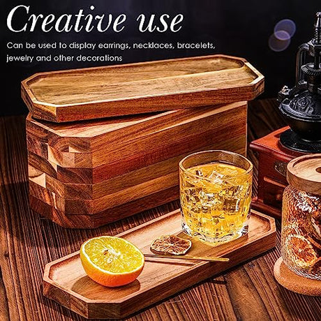 Dandat 12 Pack Wooden Serving Platter Acacia Wood Platters 12 x 5 Inch Rustic Serving Tray Rectangular Charcuterie Board Cheese Plate for Home Decor Dandat