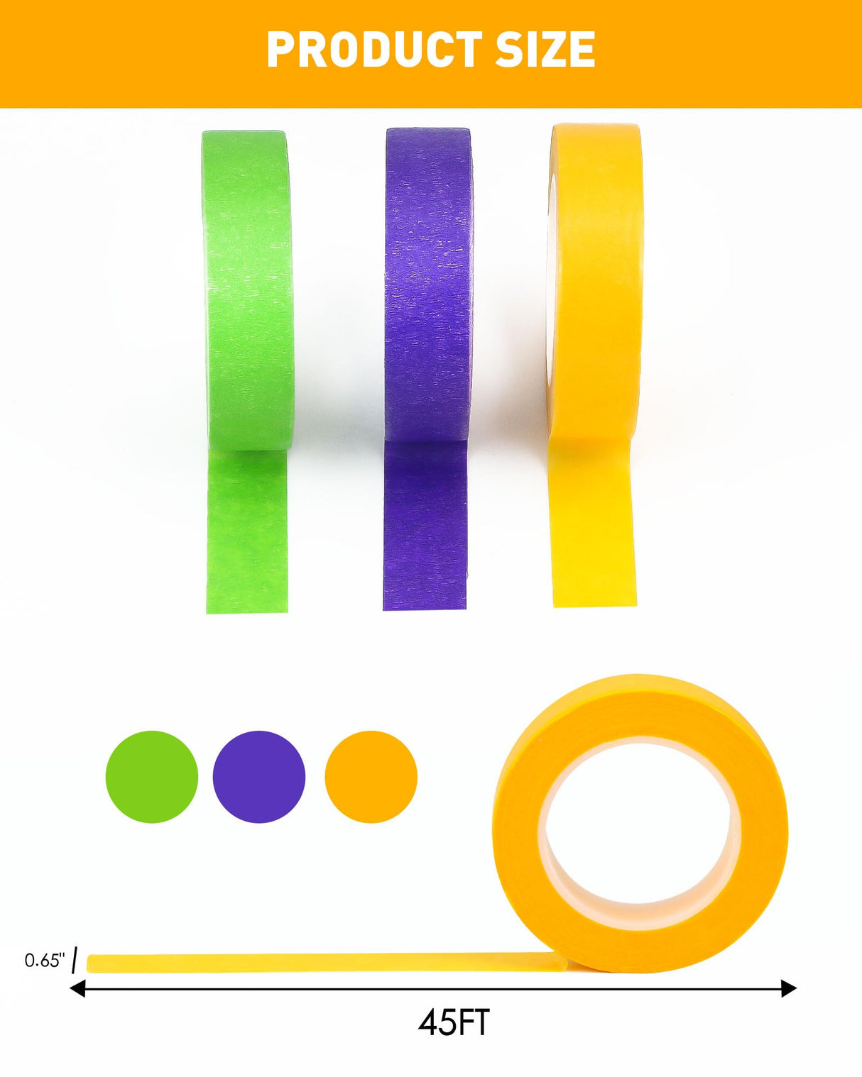 XEHAHOSH Upgrade Colored Masking Tape 0.65 in x 45 Ft x 3 Roll. Colored Tape Set. Suitable for DIY Supplies, Enhanced Viscosity, Easy to Tear, No XEHAHOSH