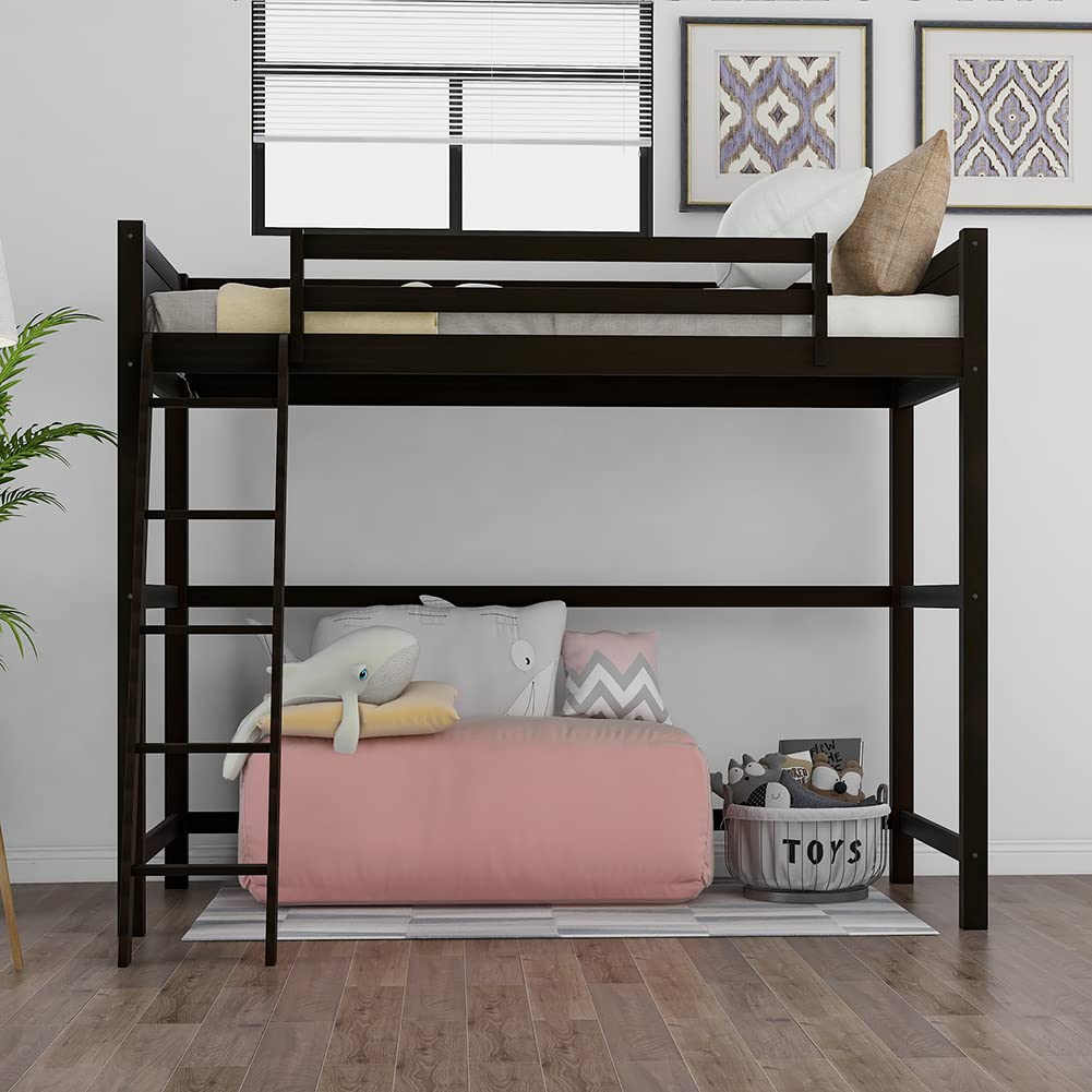 Majnesvon Espresso Twin Loft Bed with Ladder & Storage Shelves for Space-Saving Elegance Majnesvon