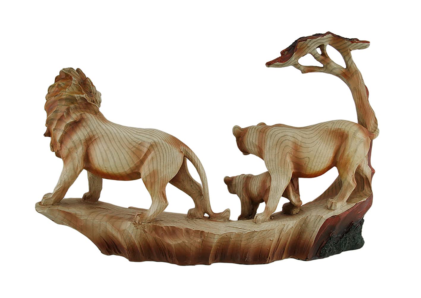 Zeckos African Lion Family Carved Wood Look Resin Statue Zeckos