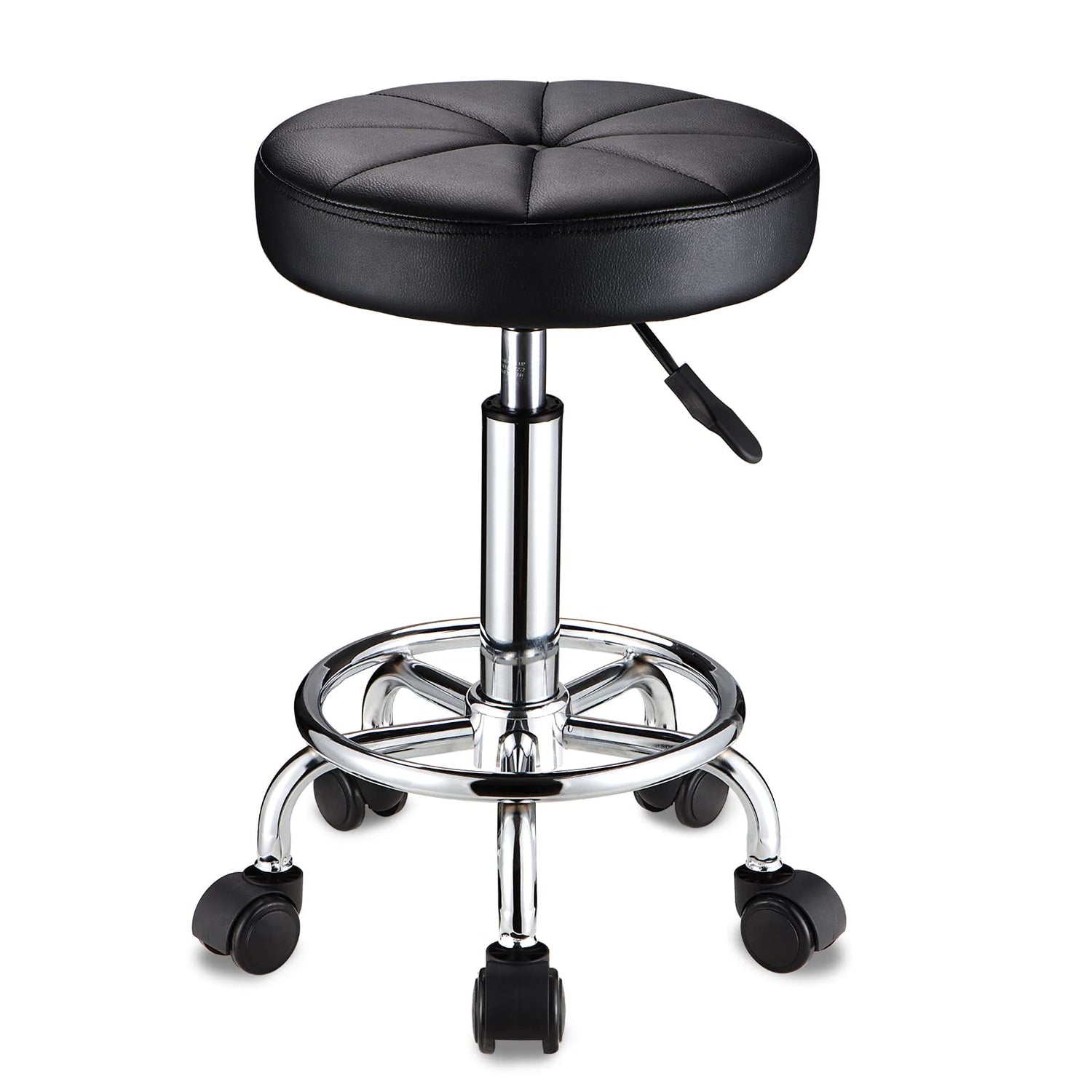 HMTOT Swivel Stool with Wheels Round Rolling Stools PU Leather Height Adjustable Black HMTOT
