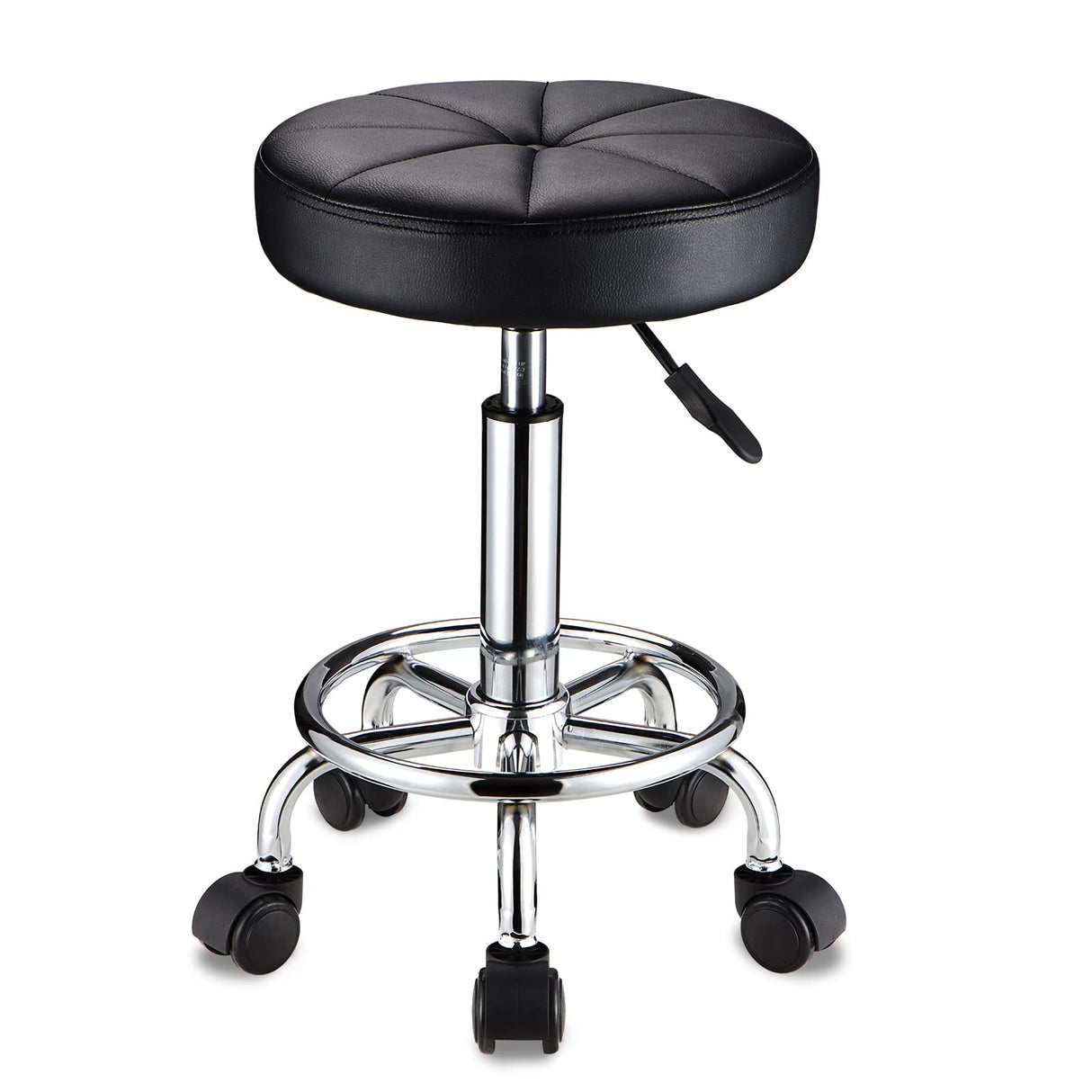 HMTOT Swivel Stool with Wheels Round Rolling Stools PU Leather Height Adjustable Black HMTOT