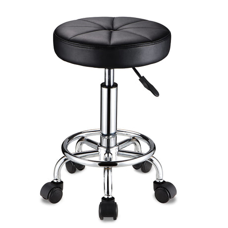 HMTOT Swivel Stool with Wheels Round Rolling Stools PU Leather Height Adjustable Black HMTOT