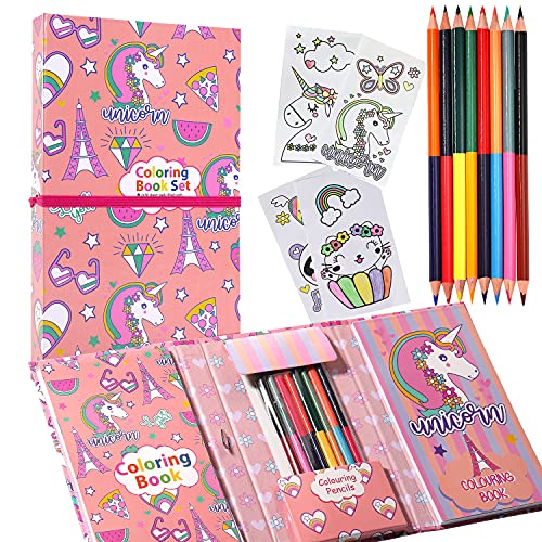 YOYTOO Unicorn Coloring Pads Kit for Girls, Unicorn Coloring Book with 60 Coloring Pages and 16 Colored Pencils for Drawing Painting, Travel Coloring - WoodArtSupply