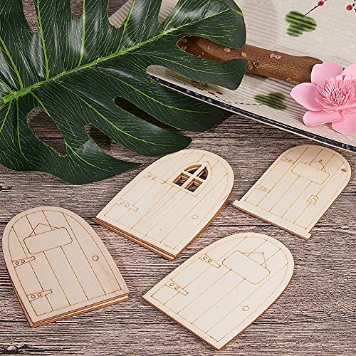 NBEADS 24 Pcs Unpainted Fairy Theme Mini Door Shape Wooden Pieces, 4 Patterns Wood Fairy Garden Door Miniature DIY Craft Embellishments for Christmas - WoodArtSupply