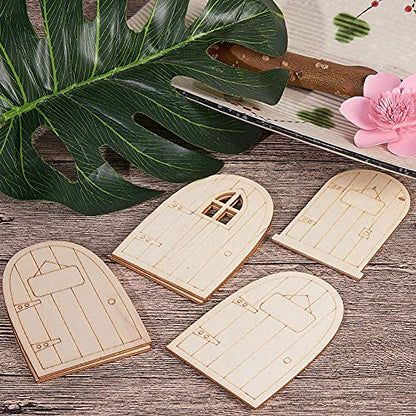 NBEADS 24 Pcs Unpainted Fairy Theme Mini Door Shape Wooden Pieces, 4 Patterns Wood Fairy Garden Door Miniature DIY Craft Embellishments for Christmas - WoodArtSupply