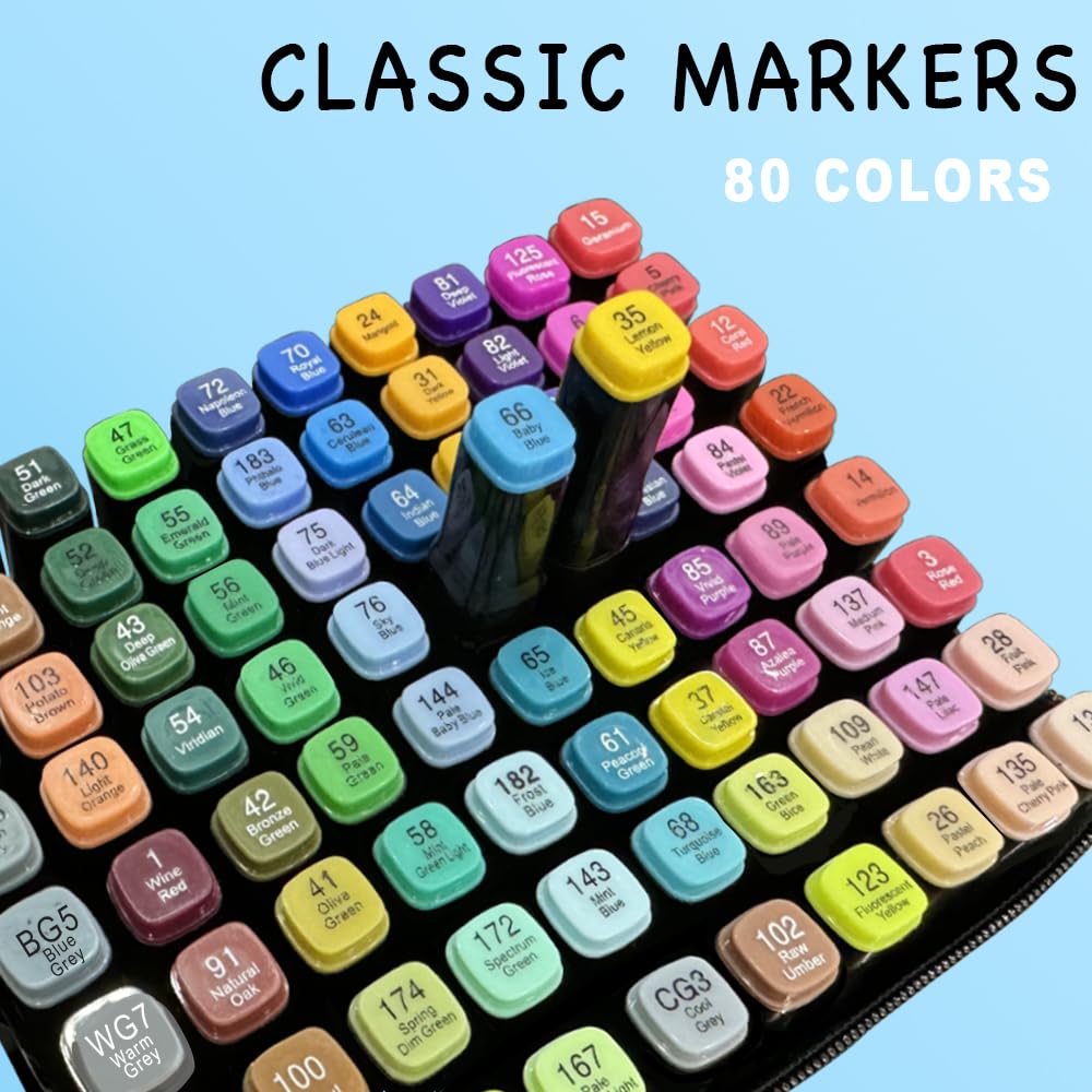 HEVEGRD 80 Colors Alcohol Markers Set, Dual Tips Blender Art