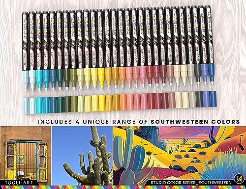 28 Southwestern Colors Acrylic Paint Pens Studio Color Series Markers Set 0.7mm Extra Fine Tip, Rock Painting, Glass, Mugs, Wood, Metal, Canvas, DIY, TOOLI-ART