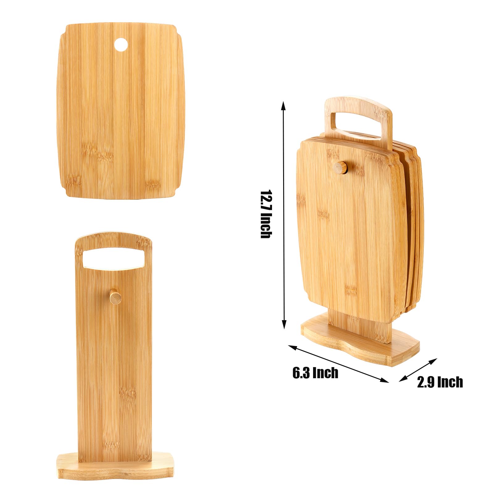 Nicunom 6 Pack Bamboo Cutting Board, Kitchen Cutting & Serving Board Set with Holder, Wood Chopping Board Charcuterie Boards for Laser Engraving - WoodArtSupply