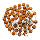TALISMAN4U CATHOLIC ROSARY NECKLACE Olive Wood Carved Beads With Jerusalem Soil & Cross Crucifix in Gift Box TALISMAN4U
