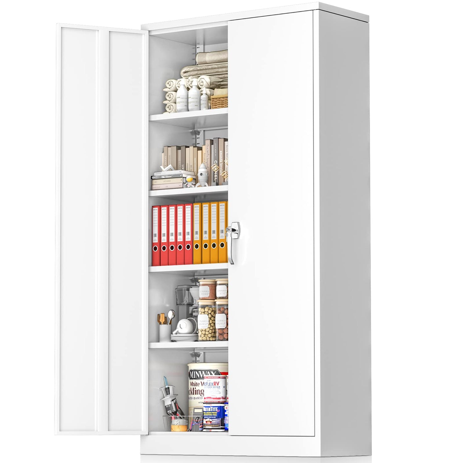 Greenvelly White Metal Storage Cabinet, 72" Steel Locking Cabinet with Doors and 4 Adjustable Shelves, Tall Tool Cabinets Lockable File Cabinet for Greenvelly