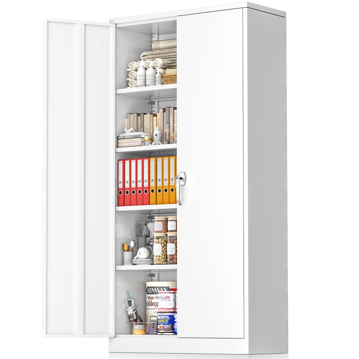 Greenvelly White Metal Storage Cabinet, 72" Steel Locking Cabinet with Doors and 4 Adjustable Shelves, Tall Tool Cabinets Lockable File Cabinet for