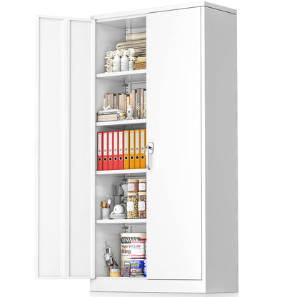 Greenvelly White Metal Storage Cabinet, 72" Steel Locking Cabinet with Doors and 4 Adjustable Shelves, Tall Tool Cabinets Lockable File Cabinet for