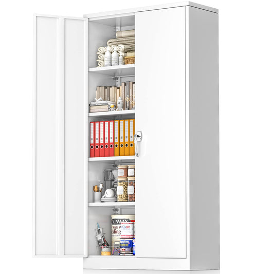 Greenvelly White Metal Storage Cabinet, 72" Steel Locking Cabinet with Doors and 4 Adjustable Shelves, Tall Tool Cabinets Lockable File Cabinet for - WoodArtSupply