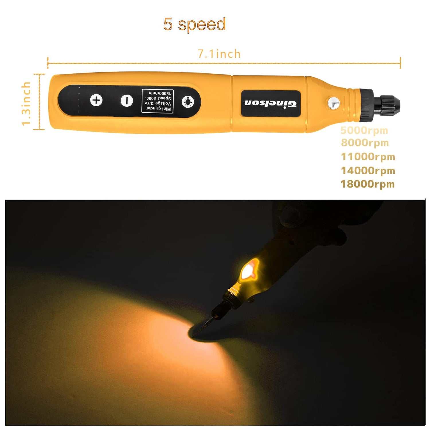 GINELSON Cordless Rotary Tool, 2000 mAh Battery Pack, 5-Speed and USB-C Charging Rotary Tool Kit with 64 Accessories, Multi-Purpose 3.7V Power Rotary GINELSON