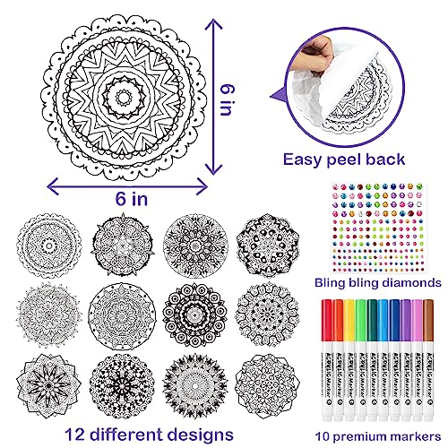 Insnug Color Your Own Mandala Window Cling, Arts and Crafts for Kids Ages 8-12, Crafts for Teens Adult Elderly, Teen Girl Gifts Trendy Stuff, Mandala - WoodArtSupply