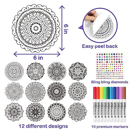 Insnug Color Your Own Mandala Window Cling, Arts and Crafts for Kids Ages 8-12, Crafts for Teens Adult Elderly, Teen Girl Gifts Trendy Stuff, Mandala - WoodArtSupply