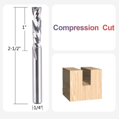 SpeTool 5PCS Compression Router Bits 1/4 inch Shank 1/4" Cutting Diameter ,Carbide UP Down CNC Router Bits Set Wood Router End Mills Carving Slotting - WoodArtSupply