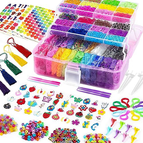 FUNZBO 15000+ Rubber Band Bracelet Kit - 28 Colors Rubber Band Bracelet Making Kit, Loom Bracelet Making Kit, RubberBand Bracelets Kit, Gifts for FUNZBO
