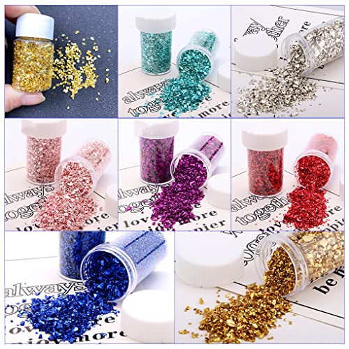 FineInno Crushed Glass for Resin Art, Irregular Metallic Broken Glitter for Crafts, Chunky Metallic Chips Stone for Epoxy Resin Molds Fillers, Nail FineInno