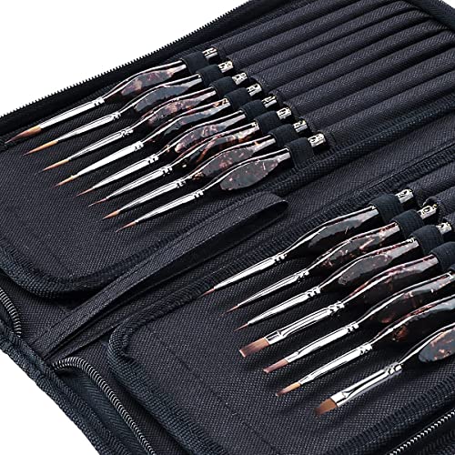 Transon Artist Detail Paint Brushes with Case 15pces for Model Miniature Painting, Nylon, Dark Brown TRANSON